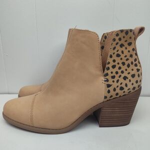 TOMS Everly cutout heeled ankle bootie honey tan cheetah animal print leather
